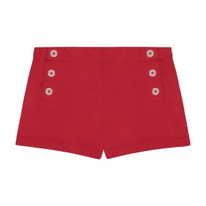 Sailor Button Shorts Red Poplin