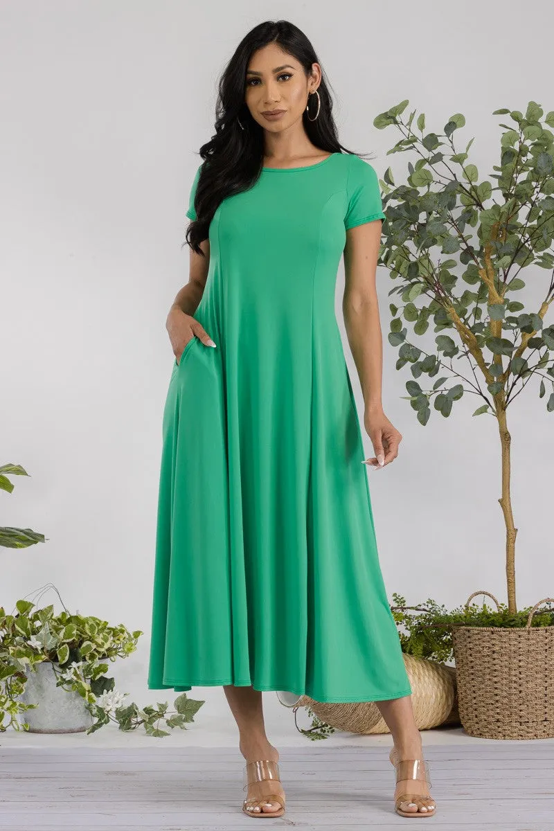 SAN144X-SOLID - Cap Sleeve Maxi Dress