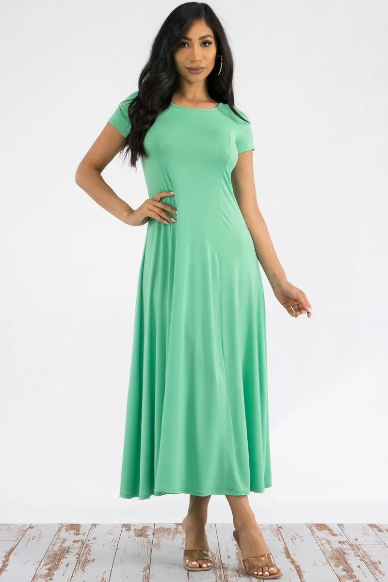 SAN144X-SOLID - Cap Sleeve Maxi Dress