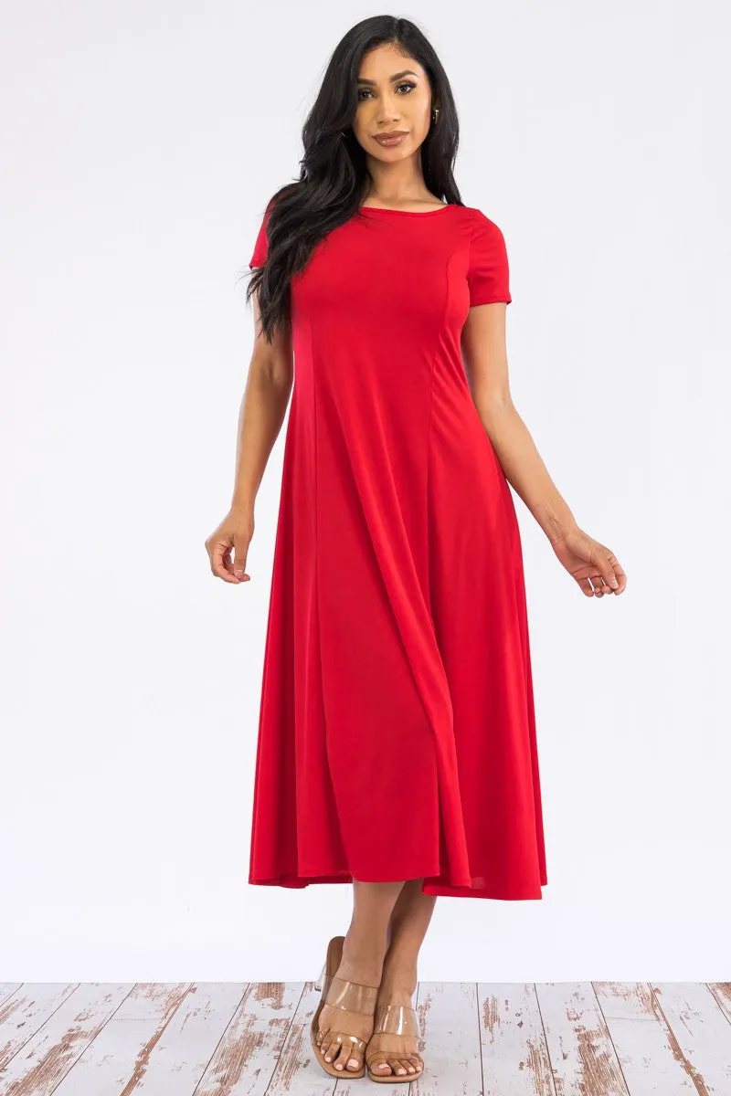 SAN144X-SOLID - Cap Sleeve Maxi Dress