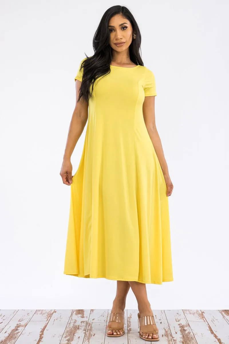 SAN144X-SOLID - Cap Sleeve Maxi Dress