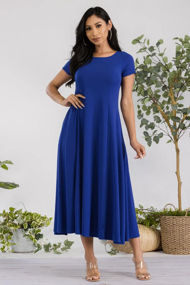 SAN144X-SOLID - Cap Sleeve Maxi Dress