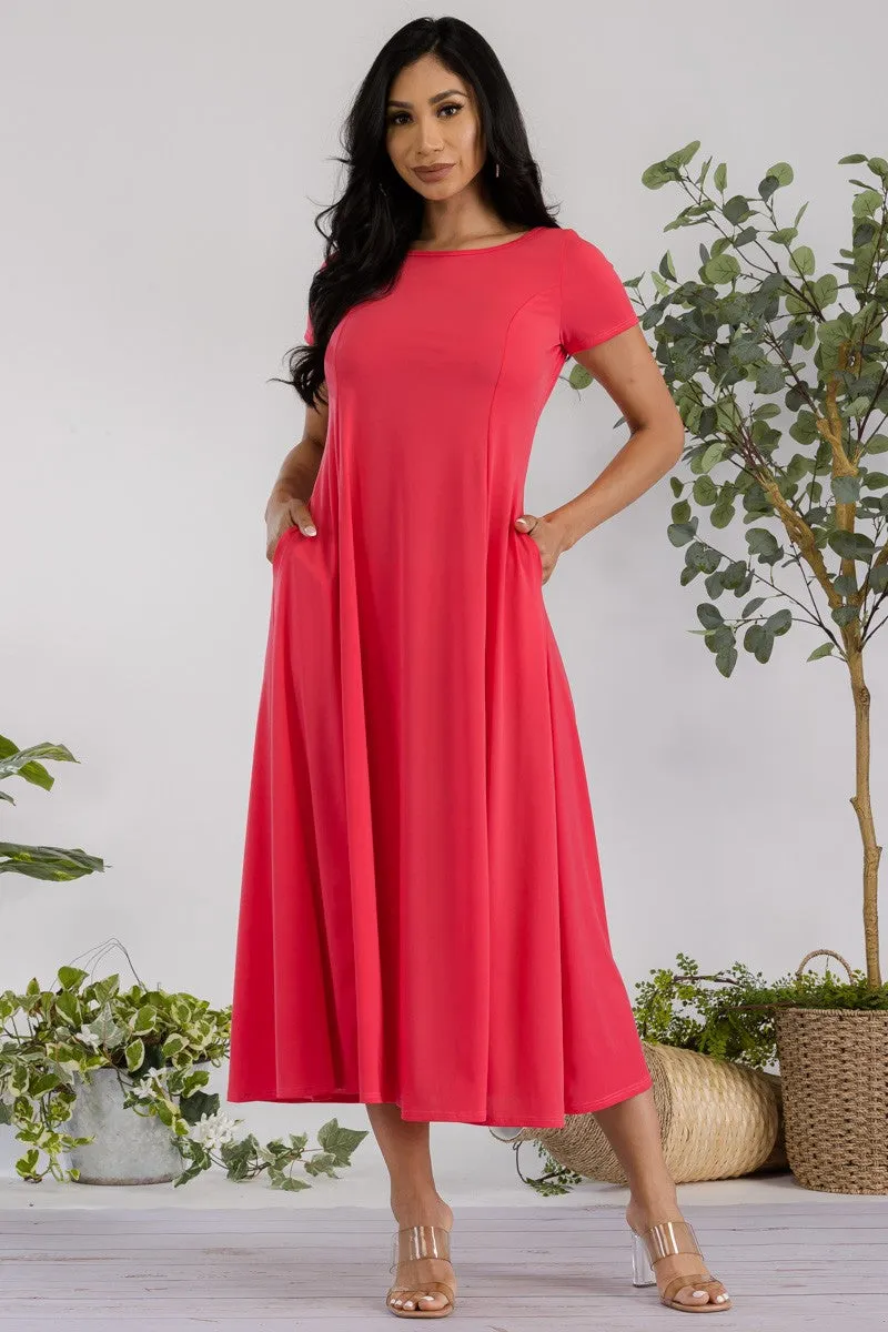 SAN144X-SOLID - Cap Sleeve Maxi Dress