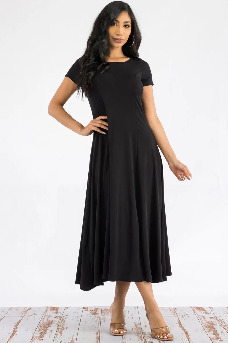 SAN144X-SOLID - Cap Sleeve Maxi Dress