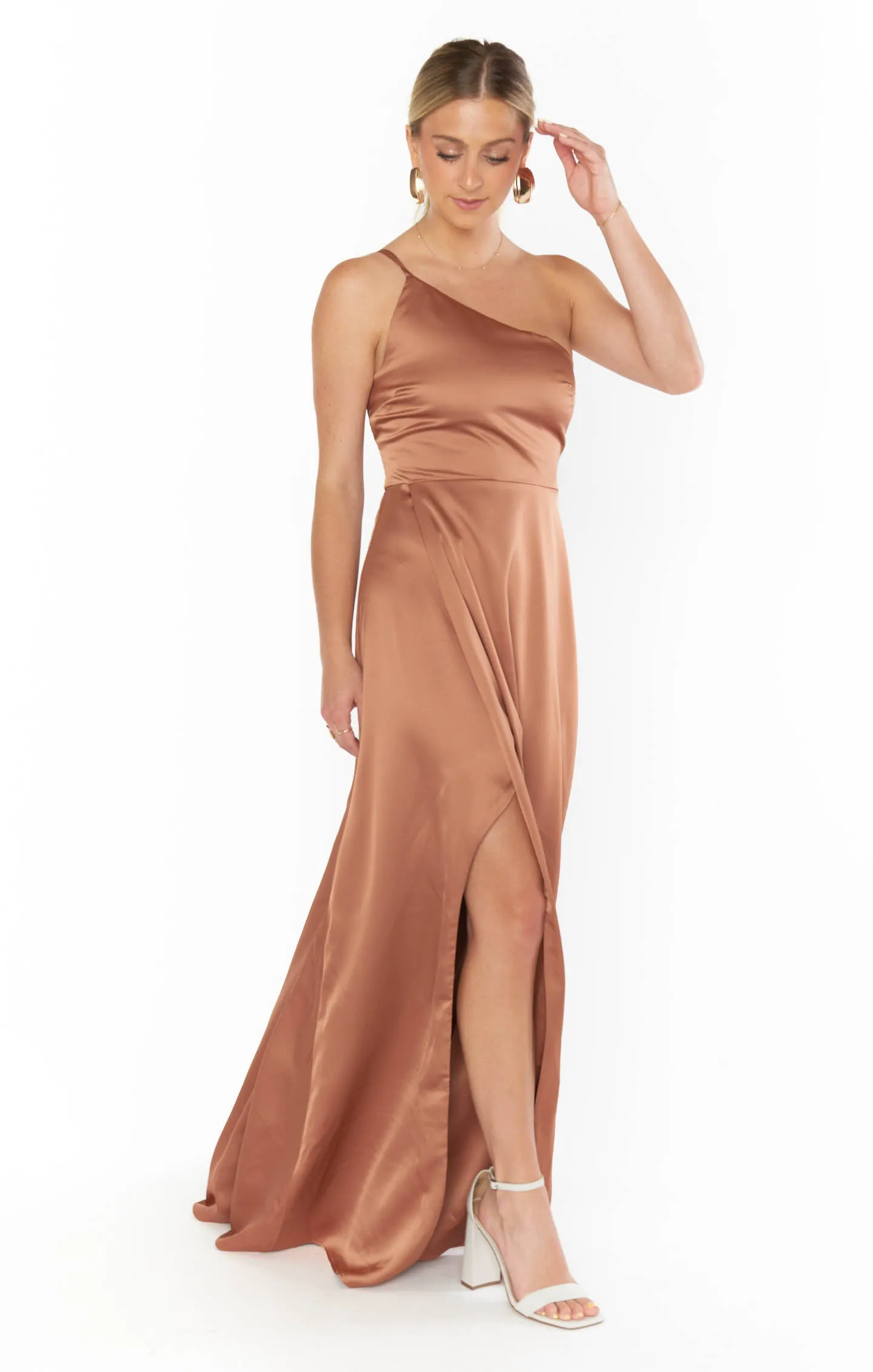 Shannon One Shoulder Dress ~ Copper Luxe Satin