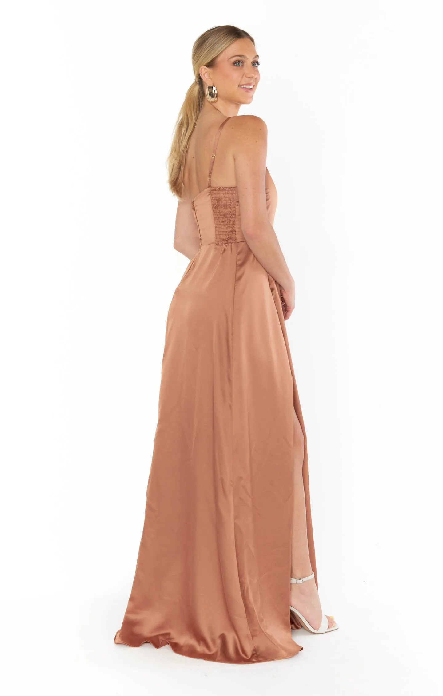 Shannon One Shoulder Dress ~ Copper Luxe Satin