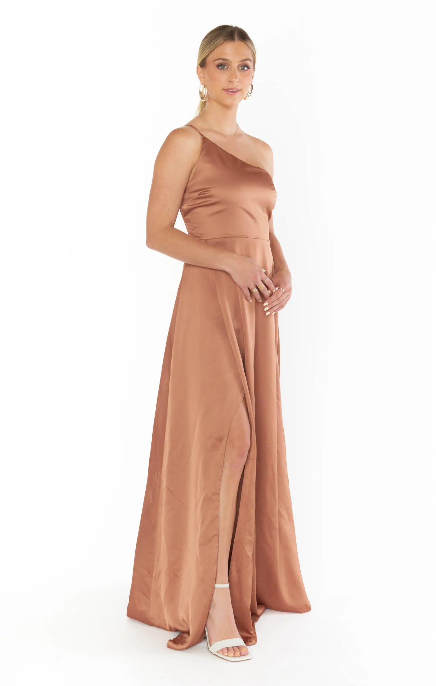 Shannon One Shoulder Dress ~ Copper Luxe Satin