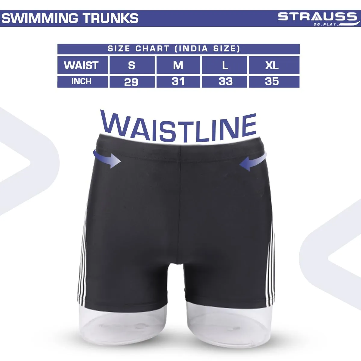 STRAUSS Swimming Shorts | Swimming Trunks for Men & Boys | Easily Adjustable, Breathable & Quick Drying Shorts | Size: S, Black