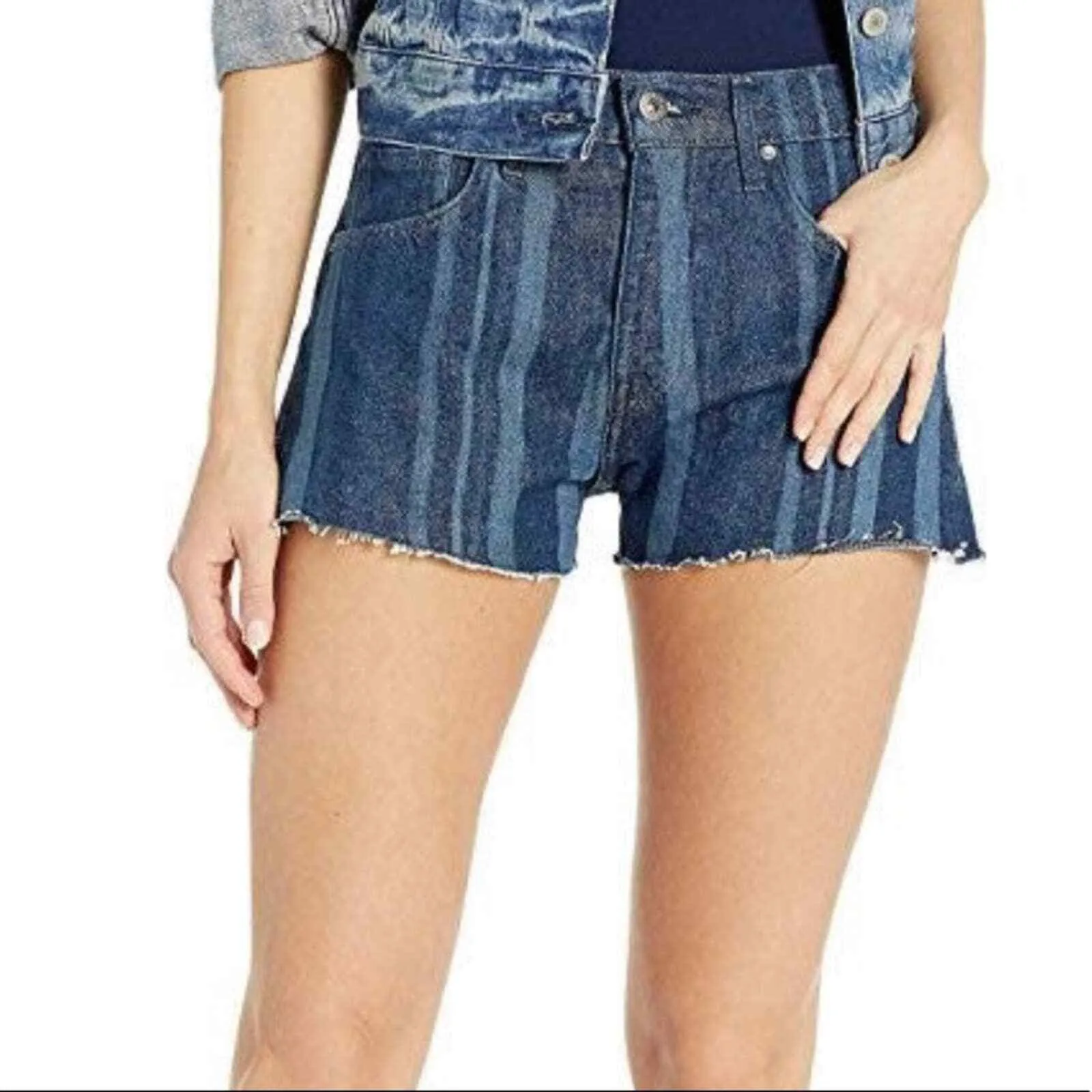 Striped Laser Denim Shorts