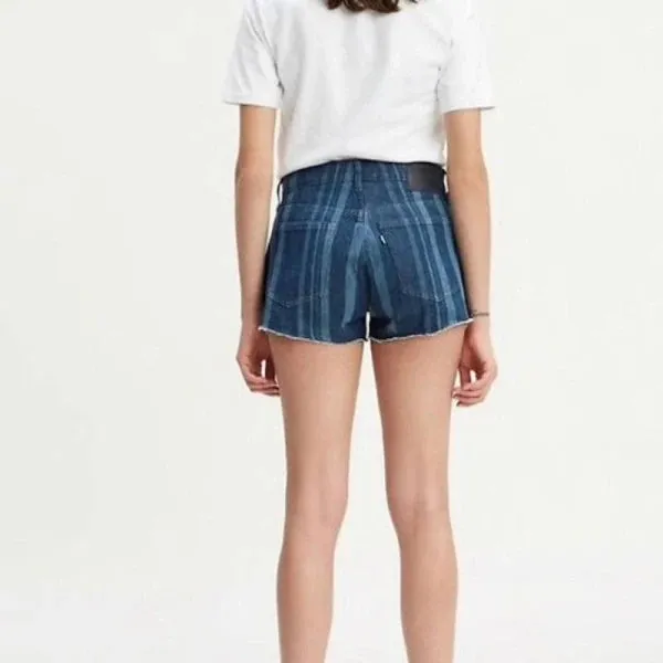 Striped Laser Denim Shorts