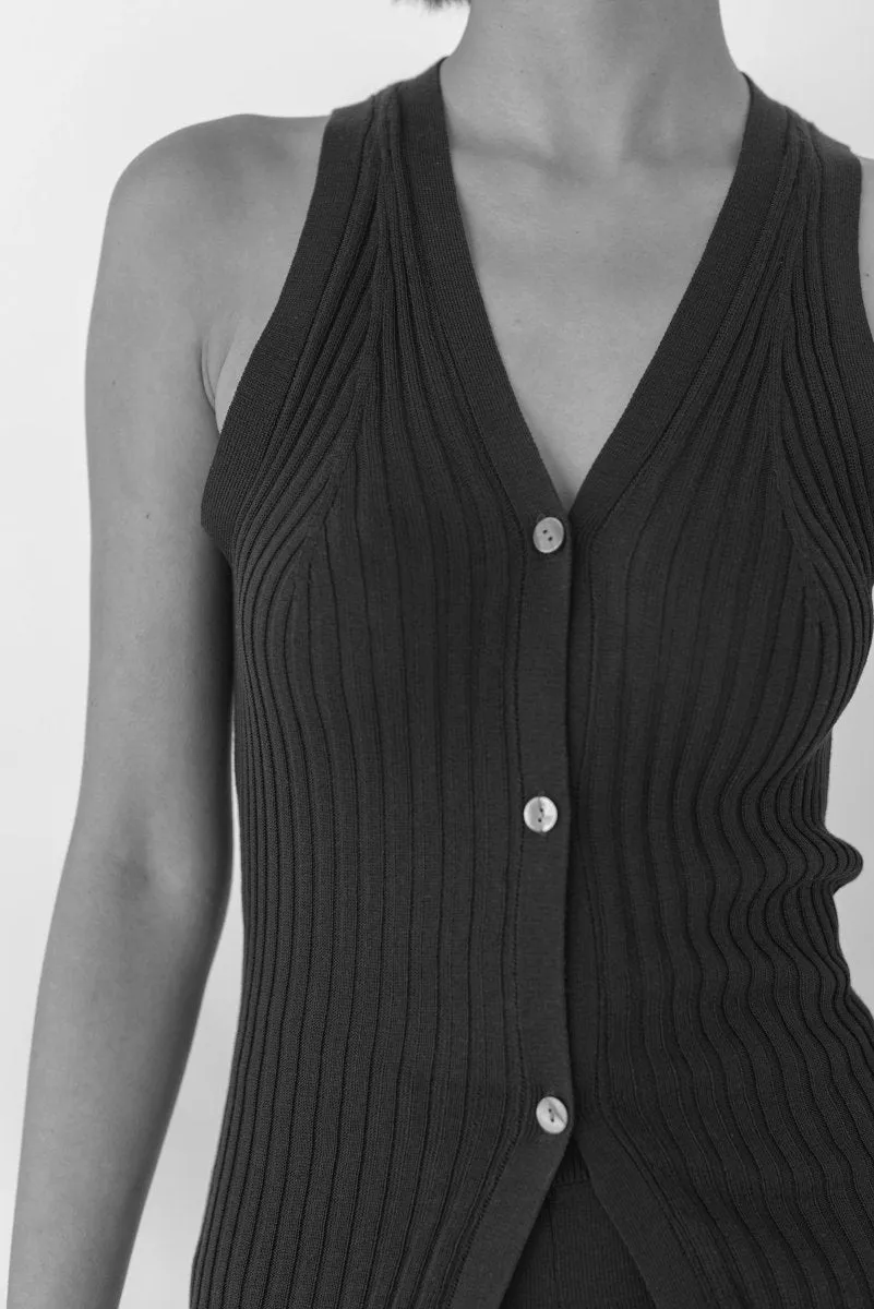 V-Neck Knit Vest in Black