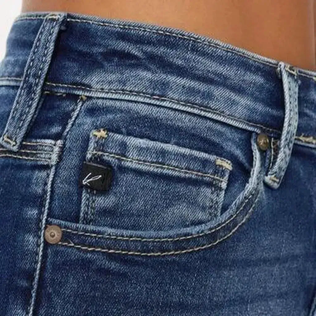 Whiskered skinny denim shorts