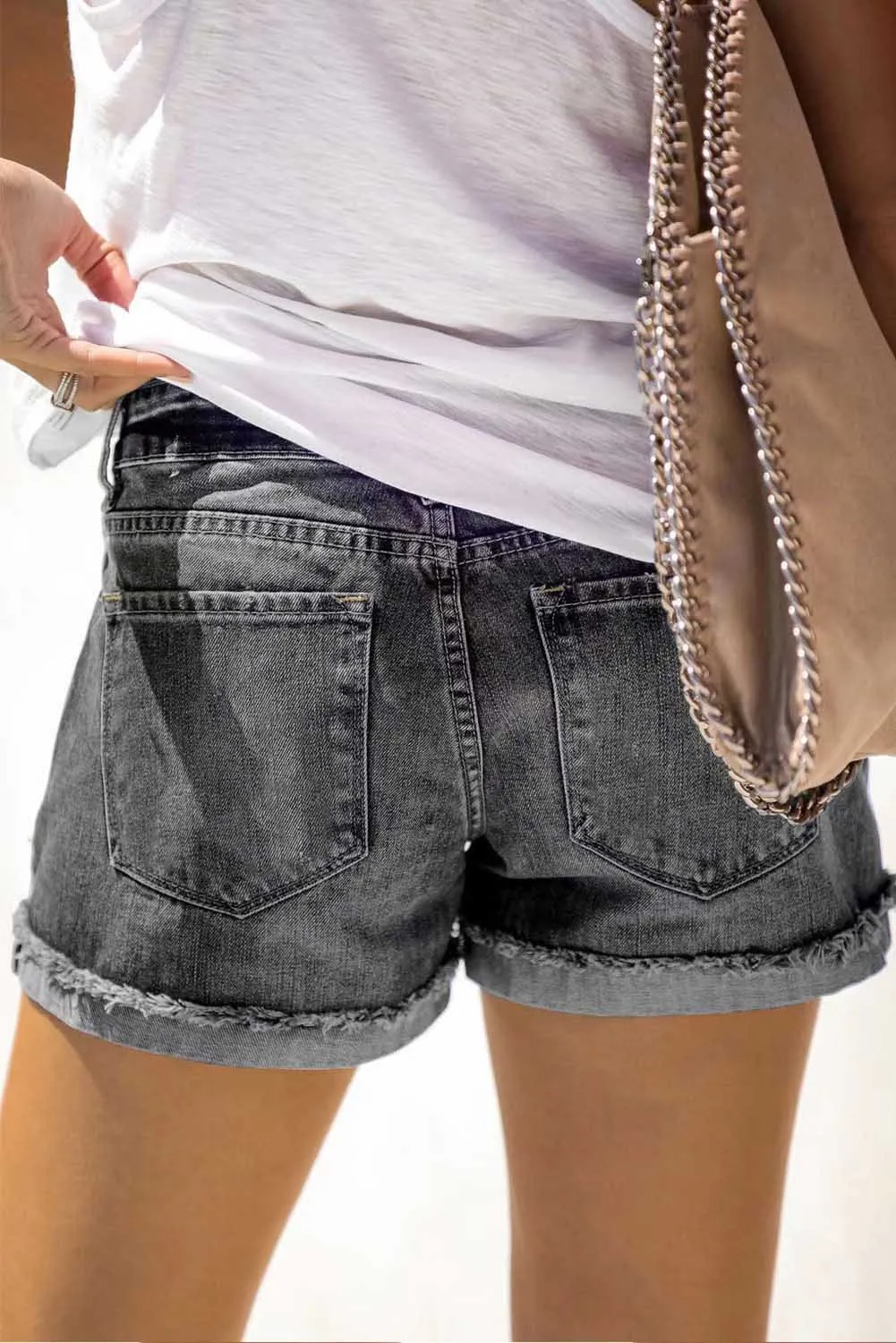 Women Frayed Distressed Denim Jeans American Flag Shorts