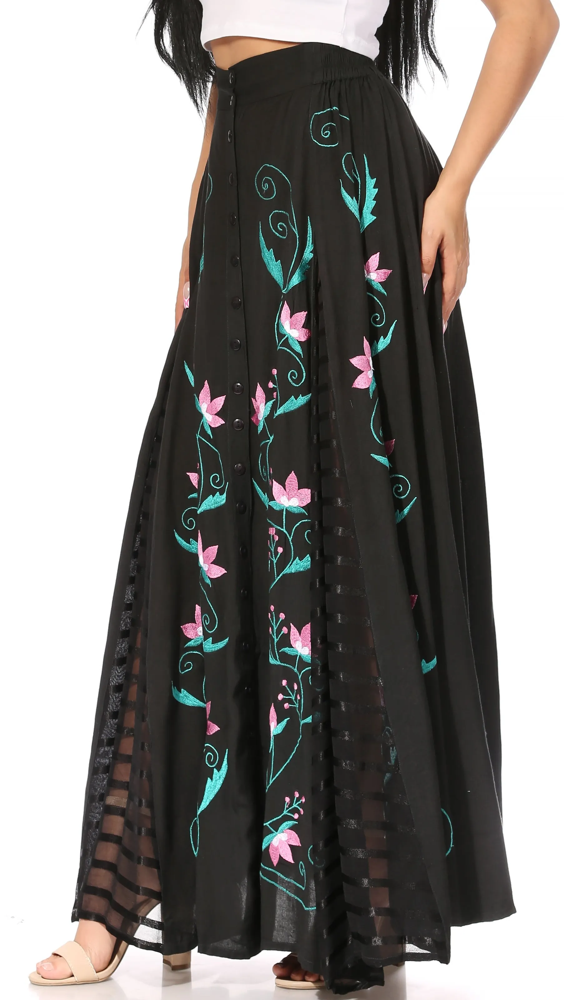 Women's Casual Boho Maxi Floral Long Elastic Waist Skirt with Slim Fit by Sakkas Sarita