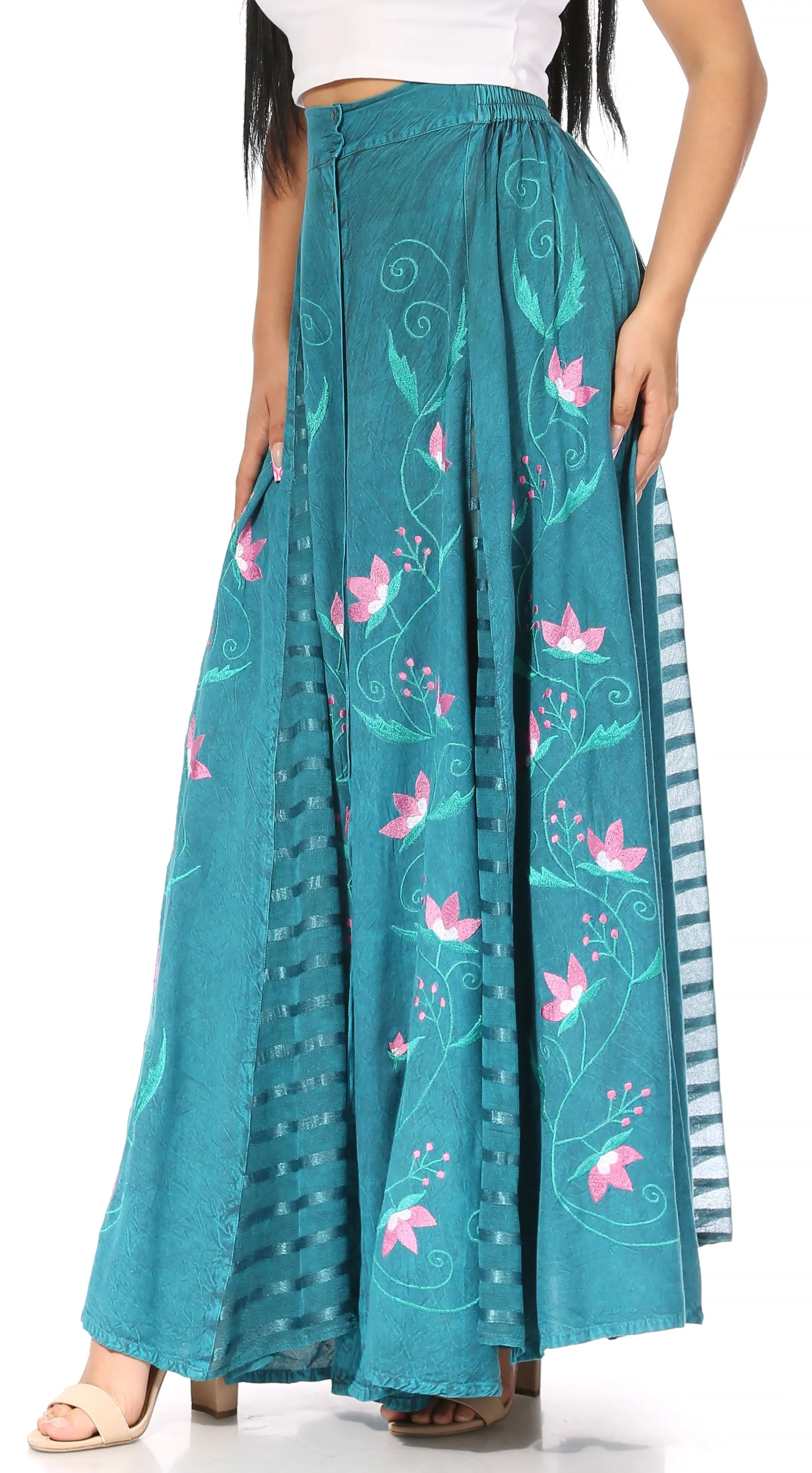 Women's Casual Boho Maxi Floral Long Elastic Waist Skirt with Slim Fit by Sakkas Sarita