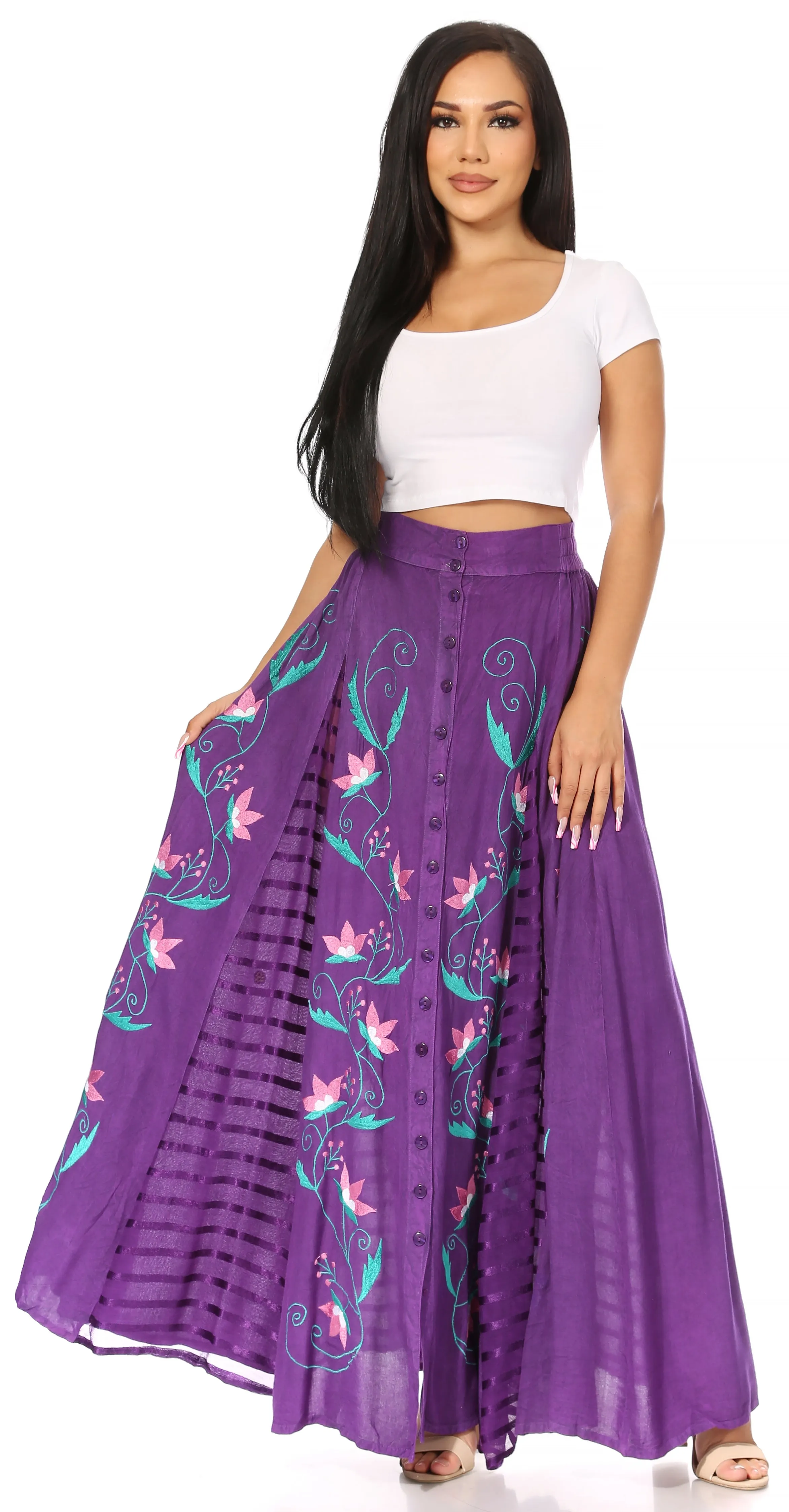 Women's Casual Boho Maxi Floral Long Elastic Waist Skirt with Slim Fit by Sakkas Sarita