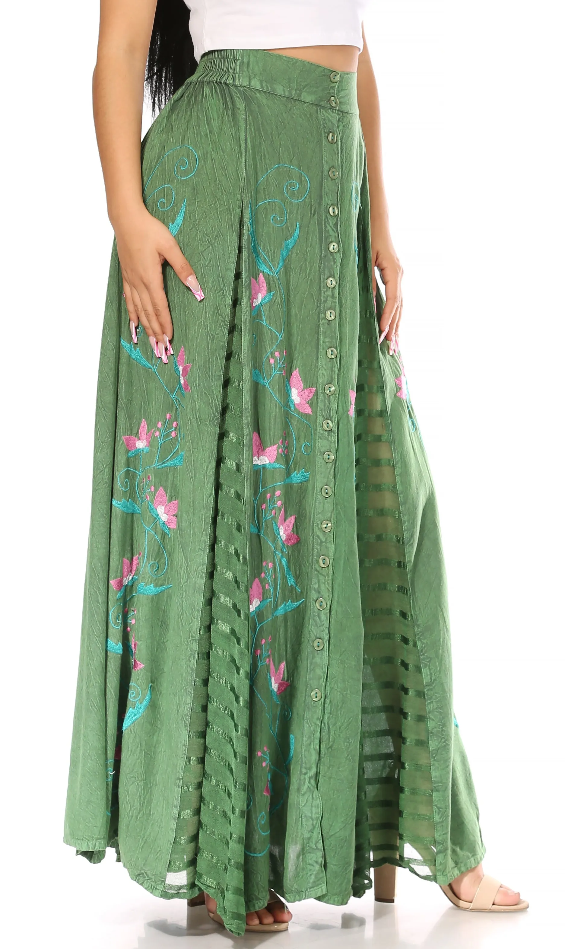 Women's Casual Boho Maxi Floral Long Elastic Waist Skirt with Slim Fit by Sakkas Sarita