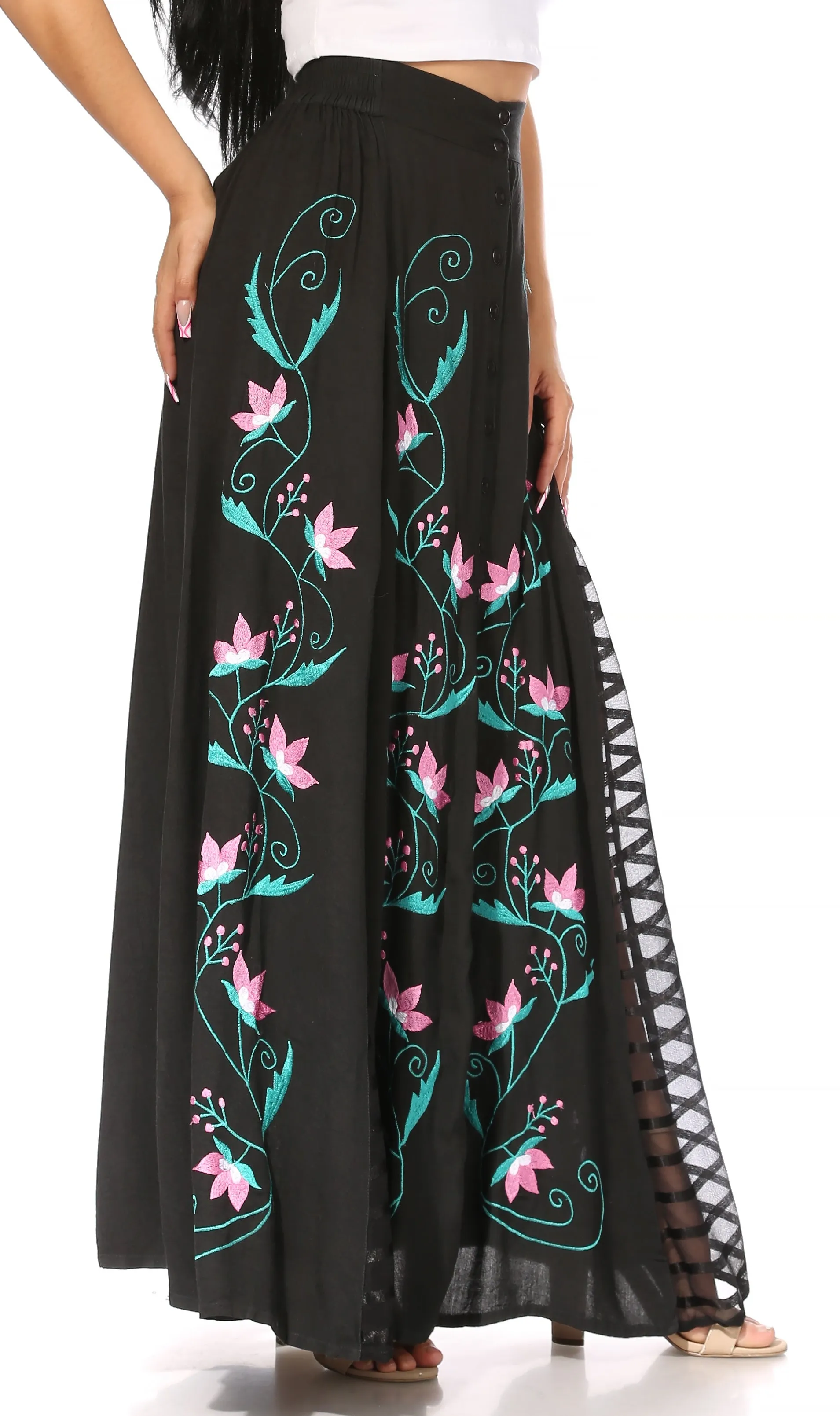 Women's Casual Boho Maxi Floral Long Elastic Waist Skirt with Slim Fit by Sakkas Sarita