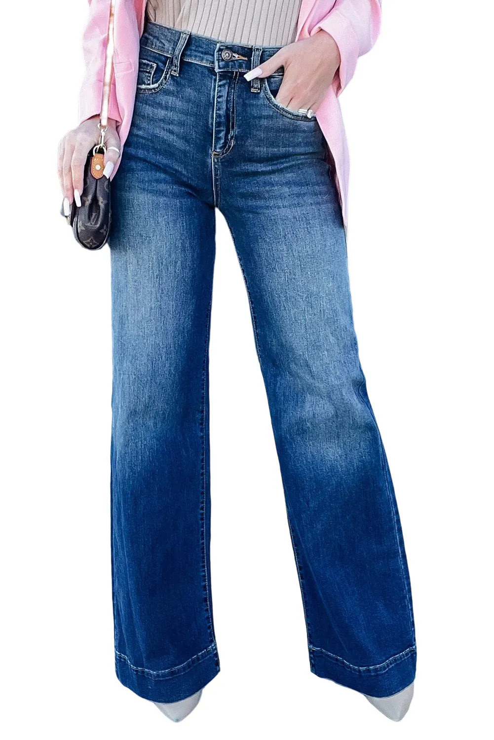 Womens Casual Flare Jeans High Waisted Wide Leg Denim Pants