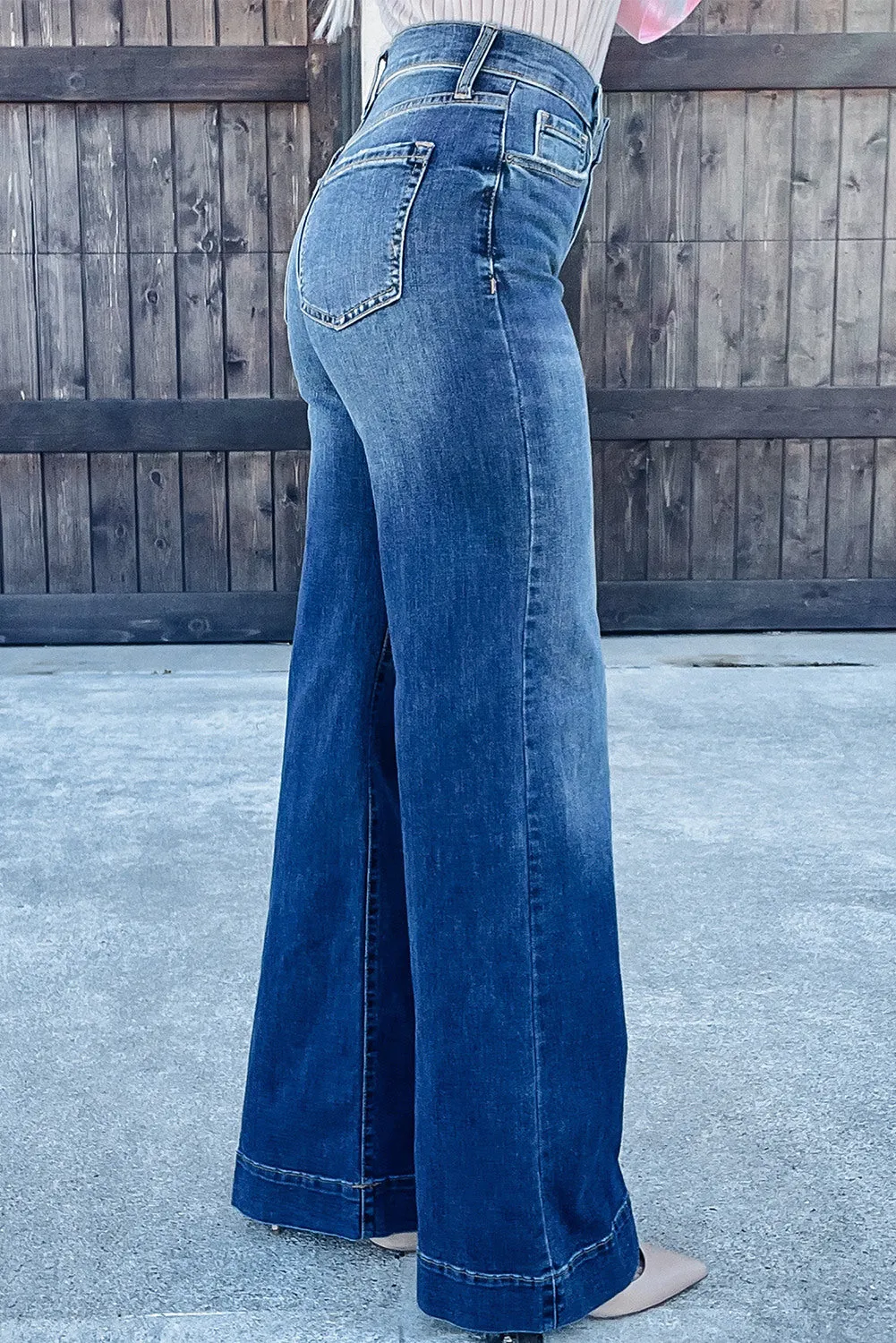 Womens Casual Flare Jeans High Waisted Wide Leg Denim Pants