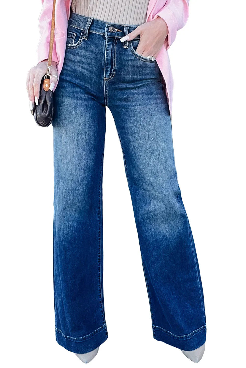 Womens Casual Flare Jeans High Waisted Wide Leg Denim Pants