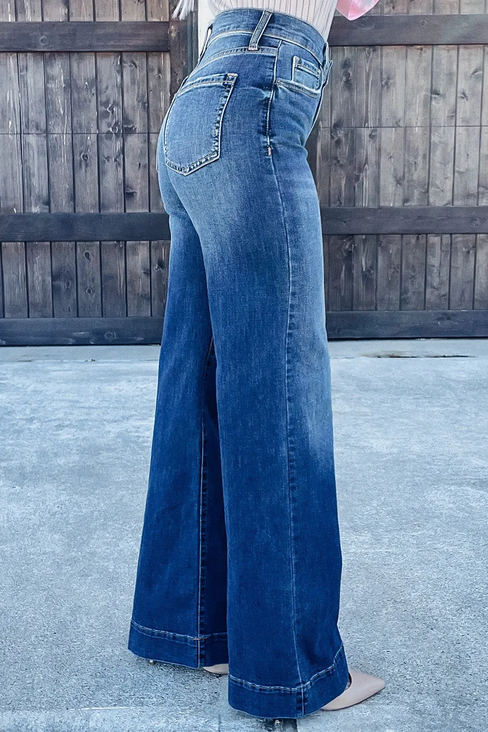 Womens Casual Flare Jeans High Waisted Wide Leg Denim Pants